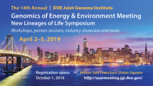 Graphic for the 2019 JGI Genomics of Energy & Environment Meeting